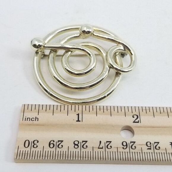 Vintage Abstract Design Modern Minimalist Brooch, Gold Tone Setting, Unique - Picture 4 of 5